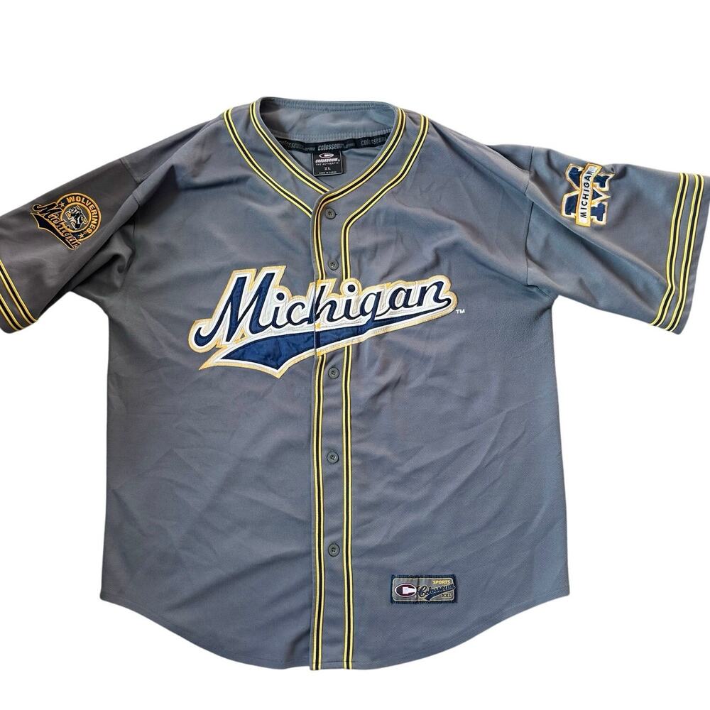 VTG 1990s Michigan Wolverines Colosseum NCAA Gray Baseball Jersey Men's XL